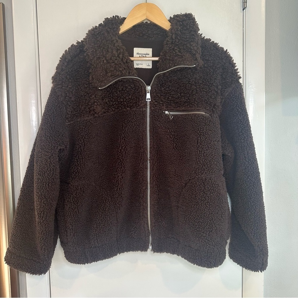 Abercrombie & Fitch Mixed Texture Sherpa Fleece Bomber Jacket. Brown. Large.